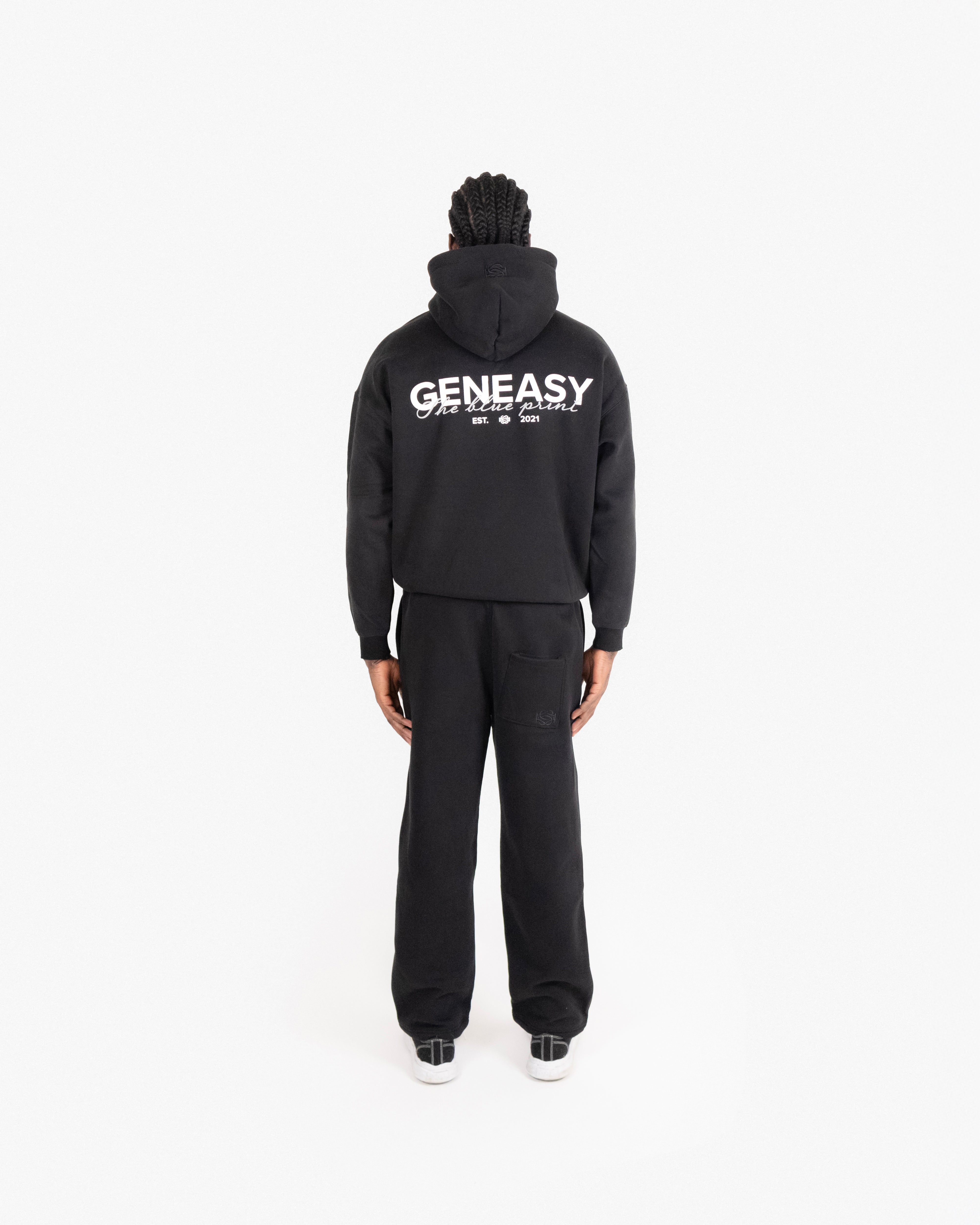 The blue print hoodie black